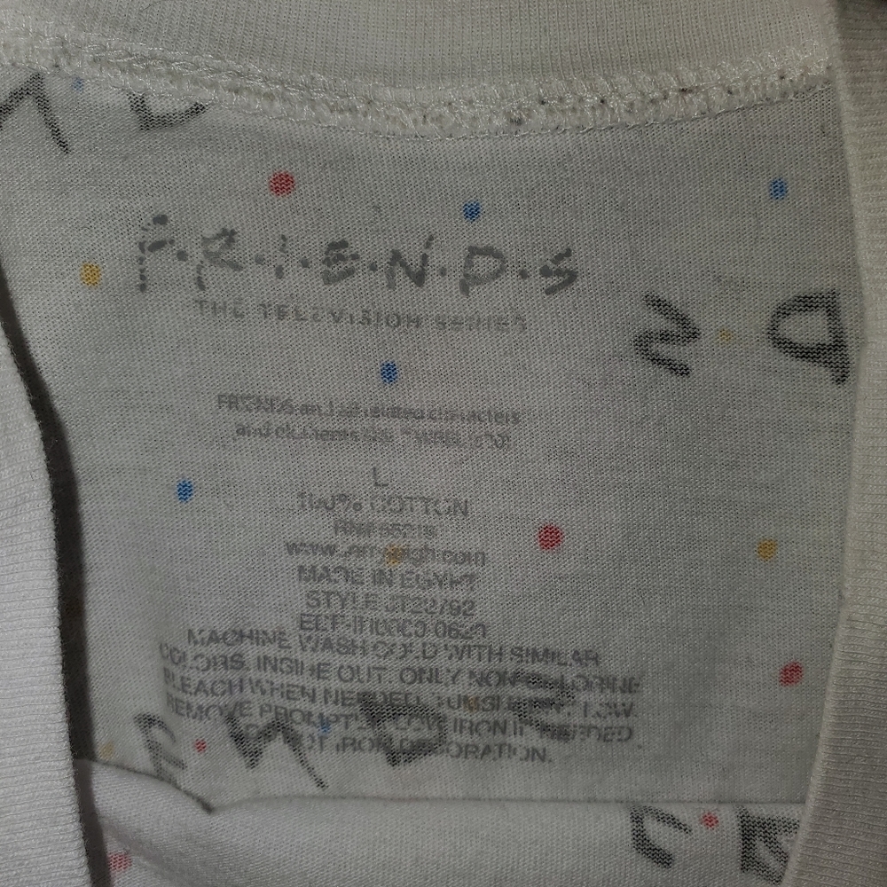 white "F.R.I.E.N.D.S" graphic tee